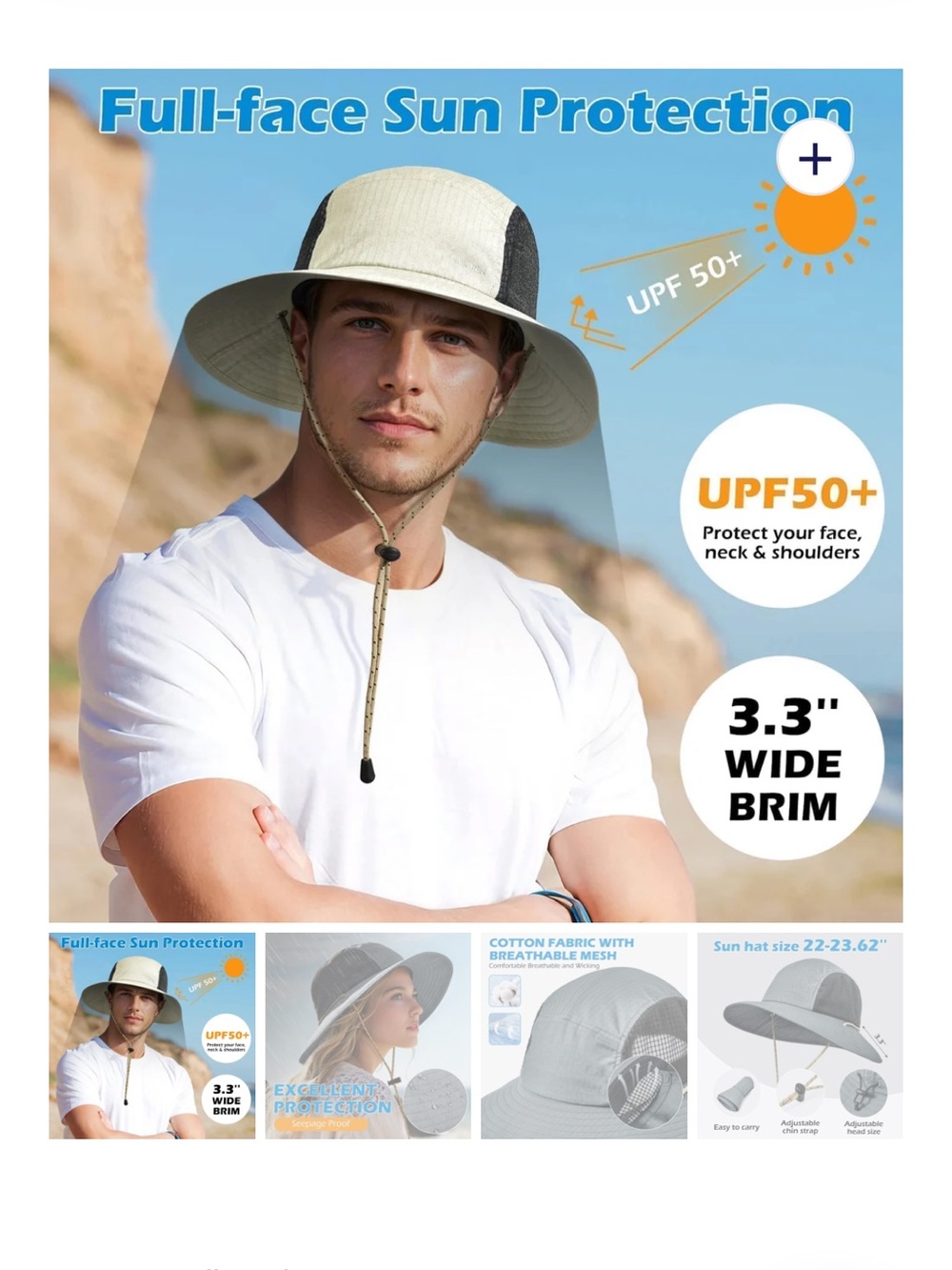 NWT unisex wide brim packable UV Protection 50+ bucket hat